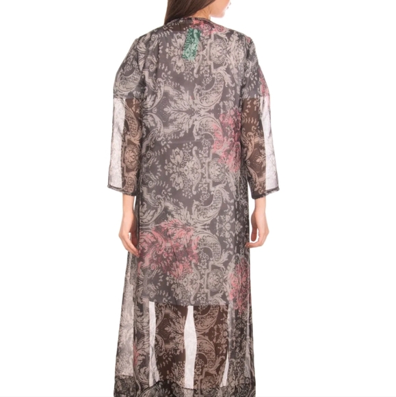 Black Coral Sheer Floral Maxi Coat M/L - Picture 4 of 7